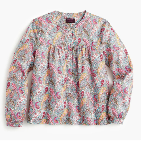 Liberty London Arts Fabrics x J. Crew Colourful Paisley Partial Button Blouse XS - Picture 15 of 16